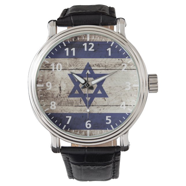 Israëlische vlag op oude houten graan horloge (Voorkant)