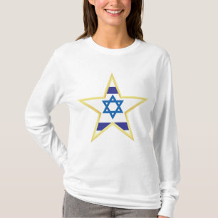Israëlische Vlag Ster van David Goud Afgewerkt T-shirt
