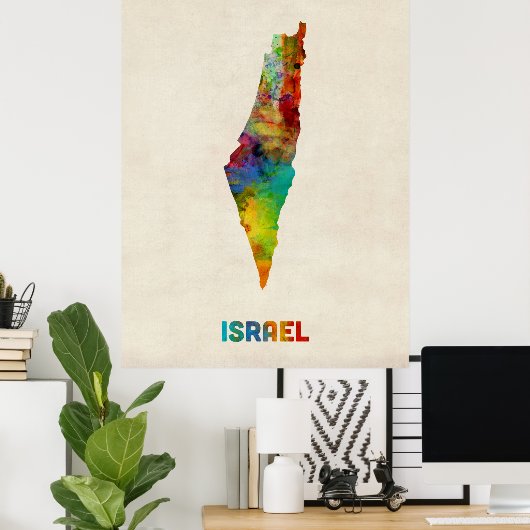 Israëlische Waterverf Map Poster (Thuiskantoor)