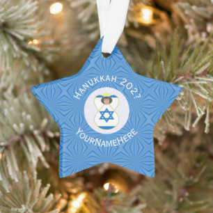 Israëlitische engel Hanukkah-vlag gepersonaliseerd Ornament