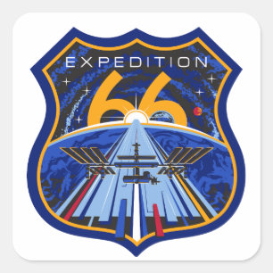 ISS Expeditie 66 Patch Logo Vierkante Sticker