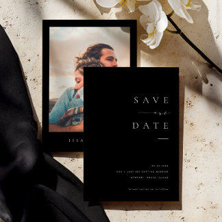 ISSA Black Elegant Save the Date Invite with Photo Kaart
