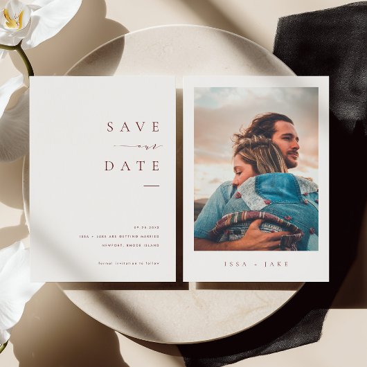 ISSA Bugundy Elegant Save the Date Photo Invite Kaart