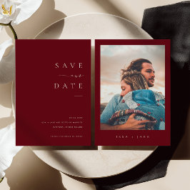 ISSA Bugundy Elegant Save the Date Photo Invite Kaart