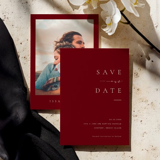 ISSA Bugundy Elegant Save the Date Photo Invite Kaart