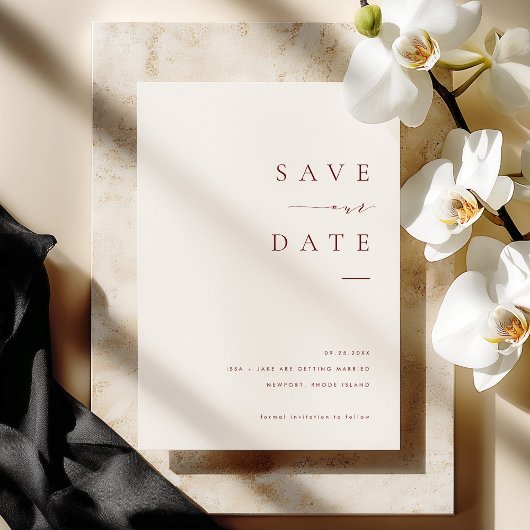ISSA Bugundy Elegante Save the Date Foto Uitnodigi Kaart