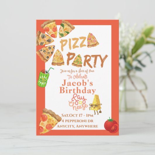 Issa Pizza Party Invitation Kaart (Staand voorkant)