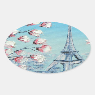 ist Spring Painting, Eiffeltoren Cherry Blossom Ovale Sticker