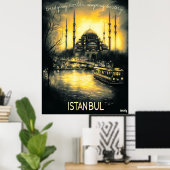 Istanboel Silhouet - Kooltekening Monochrome Kunst Poster (Thuiskantoor)