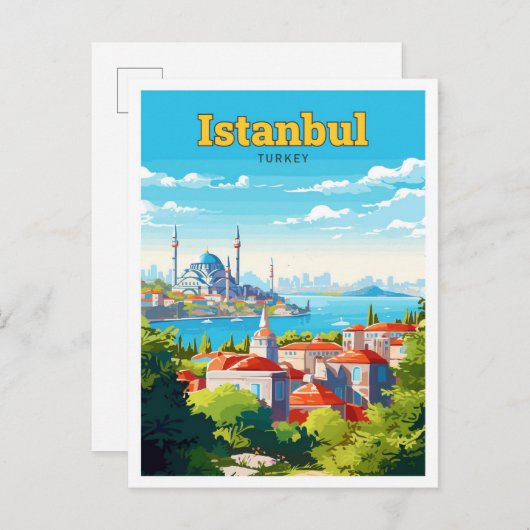Istanboel Turkije Reizen  Illustratie Briefkaart (Voorkant / Achterkant)