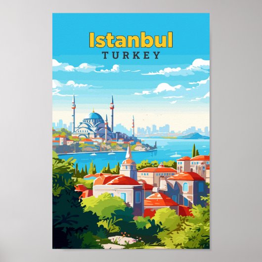 Istanboel Turkije Reizen Kunst Vintage Illustratie Poster (Voorkant)
