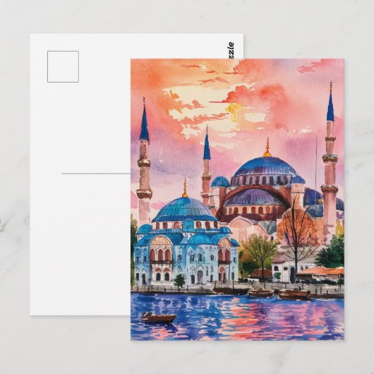 Istanboel Turkije Waterverf Schilderij Briefkaart (Voorkant / Achterkant)