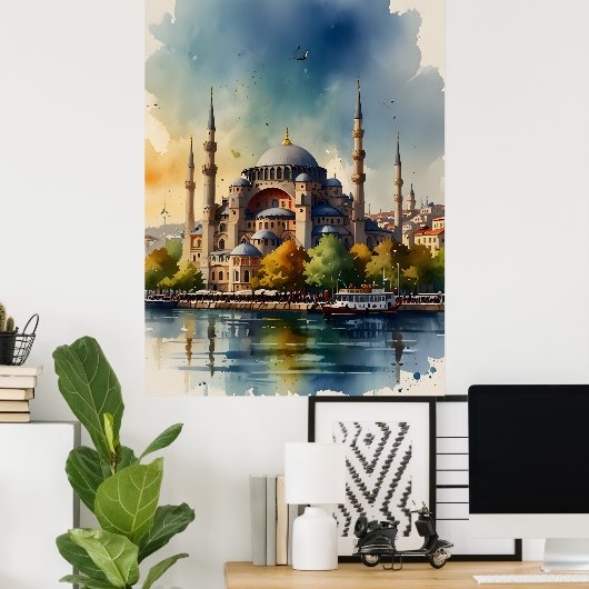 Istanboel waterverf kunst poster (Thuiskantoor)