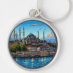 Istanboelse Skyline Met Levendige Kleuren Sleutelhanger
