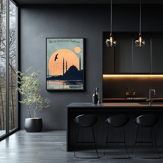 Istanboelse Zonsondergang - Silhouet van Moskeeën  Poster