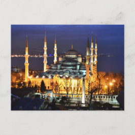 Istanbul Blauwe Moskee Nachtbeeld Premium Reis Briefkaart