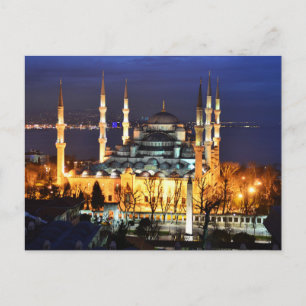 Istanbul Blauwe Moskee Nachtbeeld Premium Reis Briefkaart
