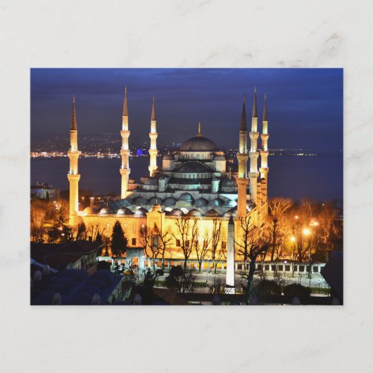 Istanbul Blauwe Moskee Nachtlandschap Premium Reiz Briefkaart (Voorkant)