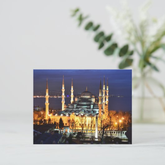 Istanbul Blauwe Moskee Nachtlandschap Premium Reiz Briefkaart (Staand voorkant)
