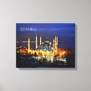 Istanbul Blauwe Moskee Nachtlandschap Premium Reiz Canvas Afdruk