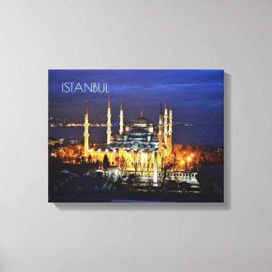 Istanbul Blauwe Moskee Nachtlandschap Premium Reiz Canvas Afdruk (Voorkant)