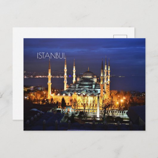 Istanbul Blauwe Moskee Nachtlandschap Premium Reiz Feestdagenkaart (Voorkant / Achterkant)