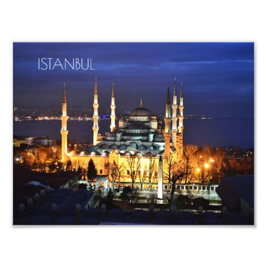 Istanbul Blauwe Moskee Nachtlandschap Premium Reiz Foto Afdruk (Voorkant)