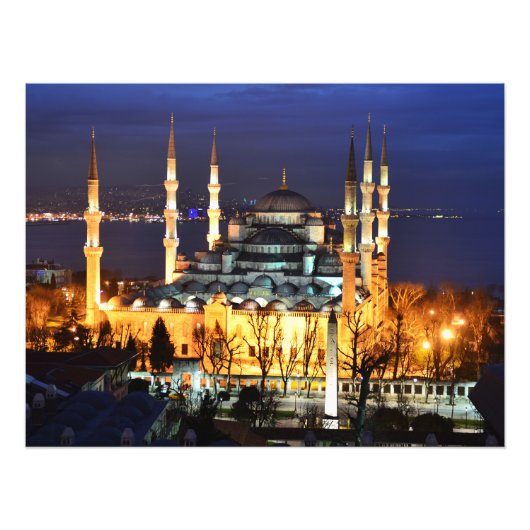 Istanbul Blauwe Moskee Nachtlandschap Premium Reiz Foto Afdruk (Voorkant)