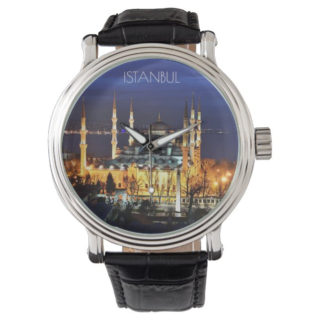 Istanbul Blauwe Moskee Nachtlandschap Premium Reiz Horloge (Voorkant)