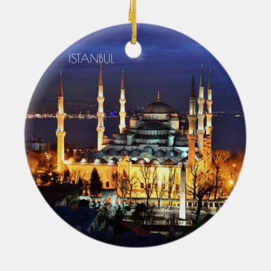 Istanbul Blauwe Moskee Nachtlandschap Premium Reiz Keramisch Ornament (Achterkant)