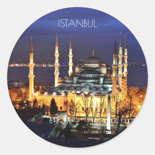Istanbul Blauwe Moskee Nachtlandschap Premium Reiz Ronde Sticker (Voorkant)
