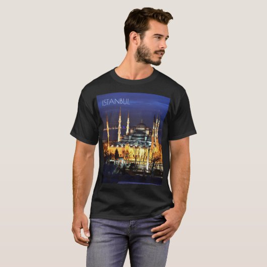 Istanbul Blauwe Moskee Nachtlandschap Premium Reiz T-shirt (Voorkant volledig)