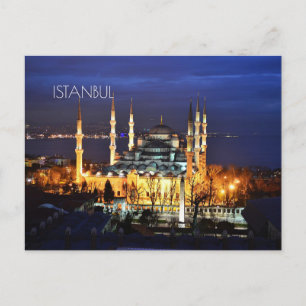 Istanbul Blauwe Moskee Nachtzicht Landschap Turkij Feestdagenkaart