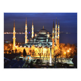 Istanbul Blauwe Moskee Nachtzicht Landschap Turkij Foto Afdruk