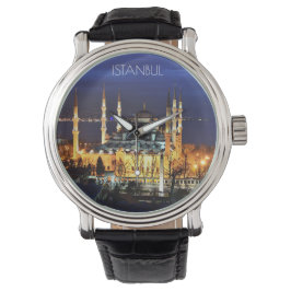 Istanbul Blauwe Moskee Nachtzicht Landschap Turkij Horloge