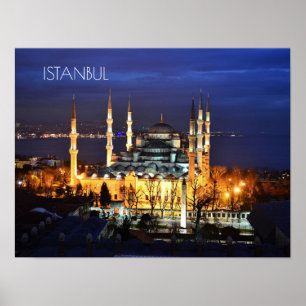 Istanbul Blauwe Moskee Nachtzicht Landschap Turkij Poster