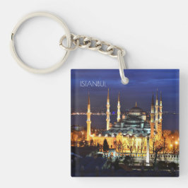 Istanbul Blauwe Moskee Nachtzicht Landschap Turkij Sleutelhanger