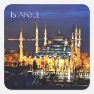 Istanbul Blauwe Moskee Nachtzicht Landschap Turkij Vierkante Sticker