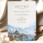 Istanbul Bosporus Breeze Save-the-Date Kaart<br><div class="desc">Verras uw toekomstige bruiloftsgasten met de allure van de Oost-ontmoeting met het Westen in onze 'Istanbul Bosphorus Breeze' Save-the-Date uitnodiging. Met een prachtige waterverf van de waterkant van Istanboel, vangt de kaart de dynamiek van de stad met uitzichten van de oude Sultanahmet-wijk en de serene Bosporus. Het zachte palet van...</div>