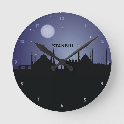 Istanbul CityScape Night Silhouette Wall klok (Voorkant)