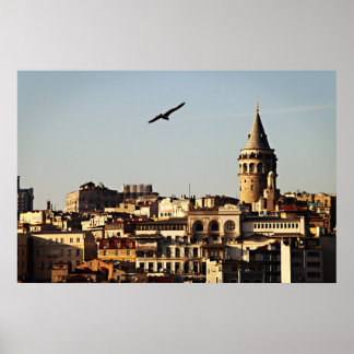 Istanbul - Galata Tower op zonsondergang Poster