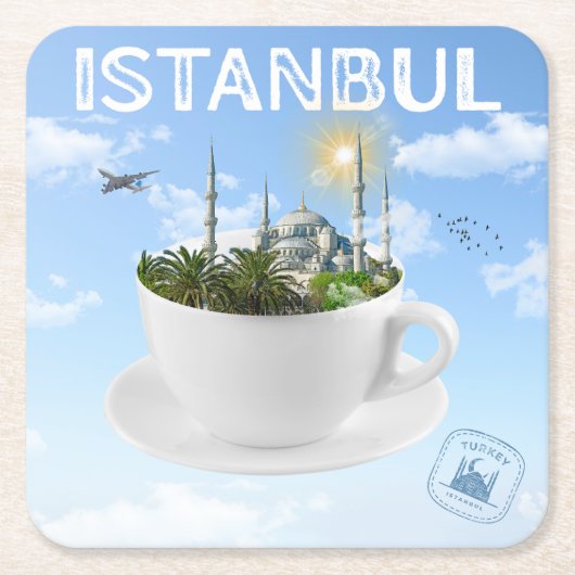 Istanbul in een theekopje - Skyline - Turks cadeau Kartonnen Onderzetters (Voorkant)