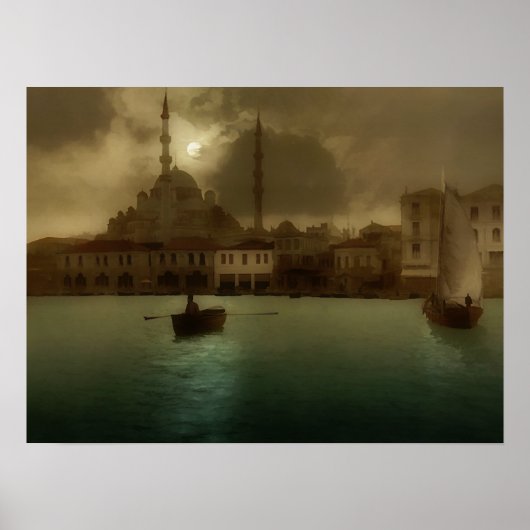 Istanbul in maanlicht schilderij Poster (Voorkant)
