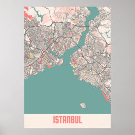 Istanbul - Kaart van de stad Chalk in Turkije Poster