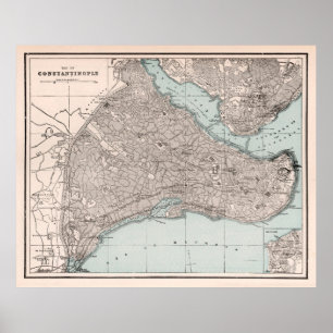 Istanbul, kaart van het oude Constantinopel (1893 Poster