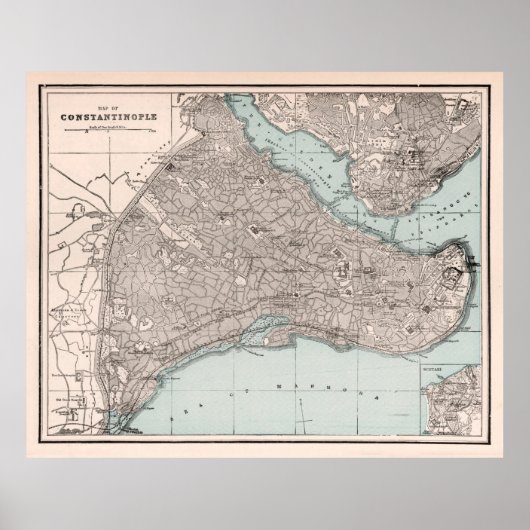  Istanbul, kaart van het oude Constantinopel (1893 Poster (Voorkant)