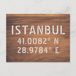 Istanbul Latitude & Longitude Dark Wood Briefkaart