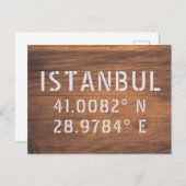 Istanbul Latitude & Longitude Dark Wood Briefkaart (Voorkant / Achterkant)