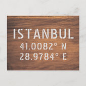 Istanbul Latitude & Longitude Dark Wood Briefkaart (Voorkant)