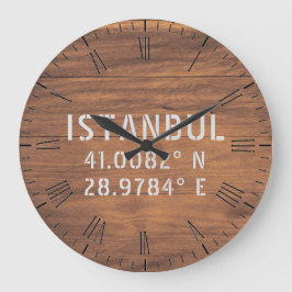 Istanbul Latitude & Longitude Dark Wood  Grote Klok